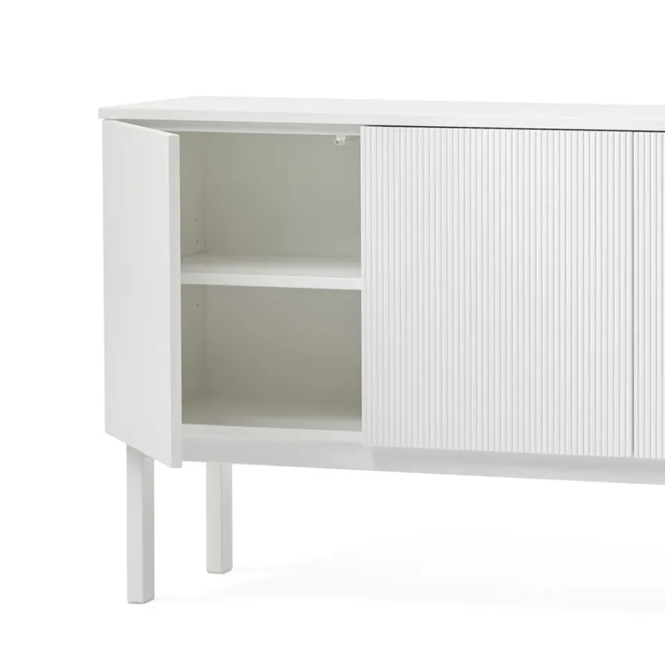 Aparador Beam, Lacado , base blanca, panel superior en mármol carrara*A2 Discount