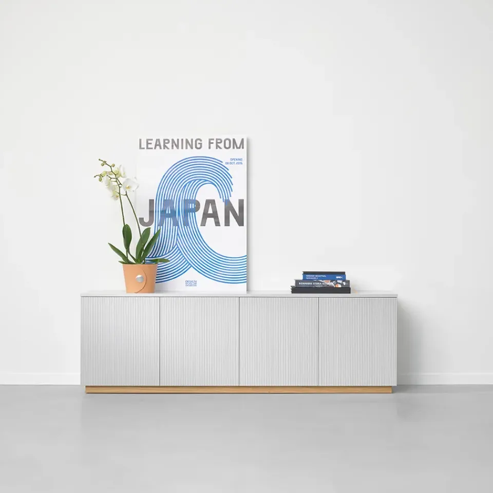 Aparador Beam, Lacado , base blanca, panel superior en mármol carrara*A2 Discount