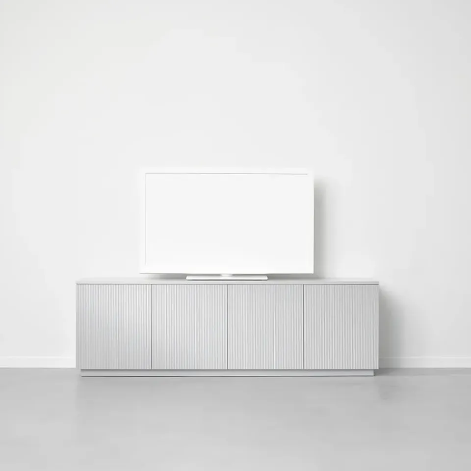 Aparador Beam, Lacado , base blanca, panel superior en mármol carrara*A2 Discount