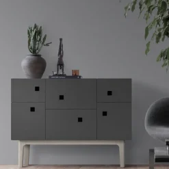 Aparador Peep C2, Slate grey, roble pigmentado blanco*Zweed Online