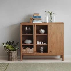 Armario Prio Hög, Roble aceite natural, puerta de vidrio*Stolab New
