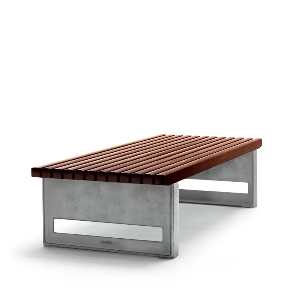 Banco Block, Caoba, ancho, soporte de aluminio en bruto*Byarums bruk