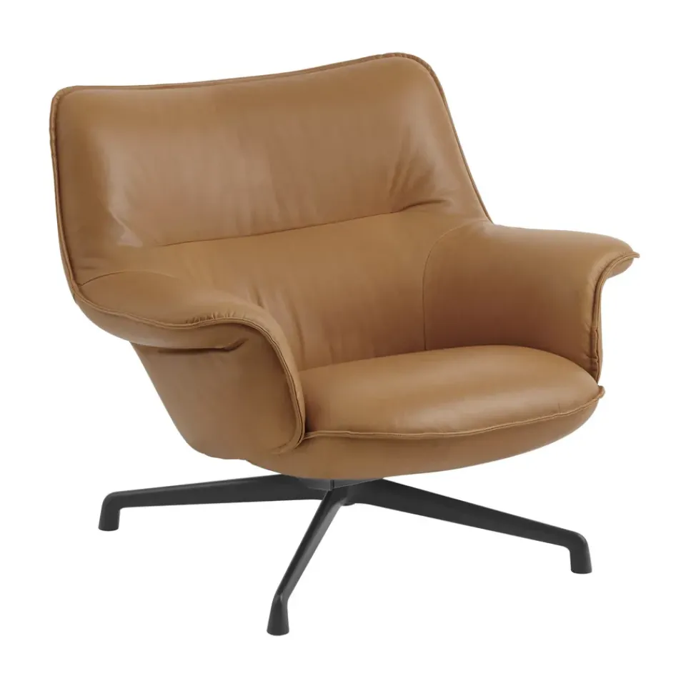 Butaca bajo Doze con base giratoria, Refine leather cognac-black*Muuto