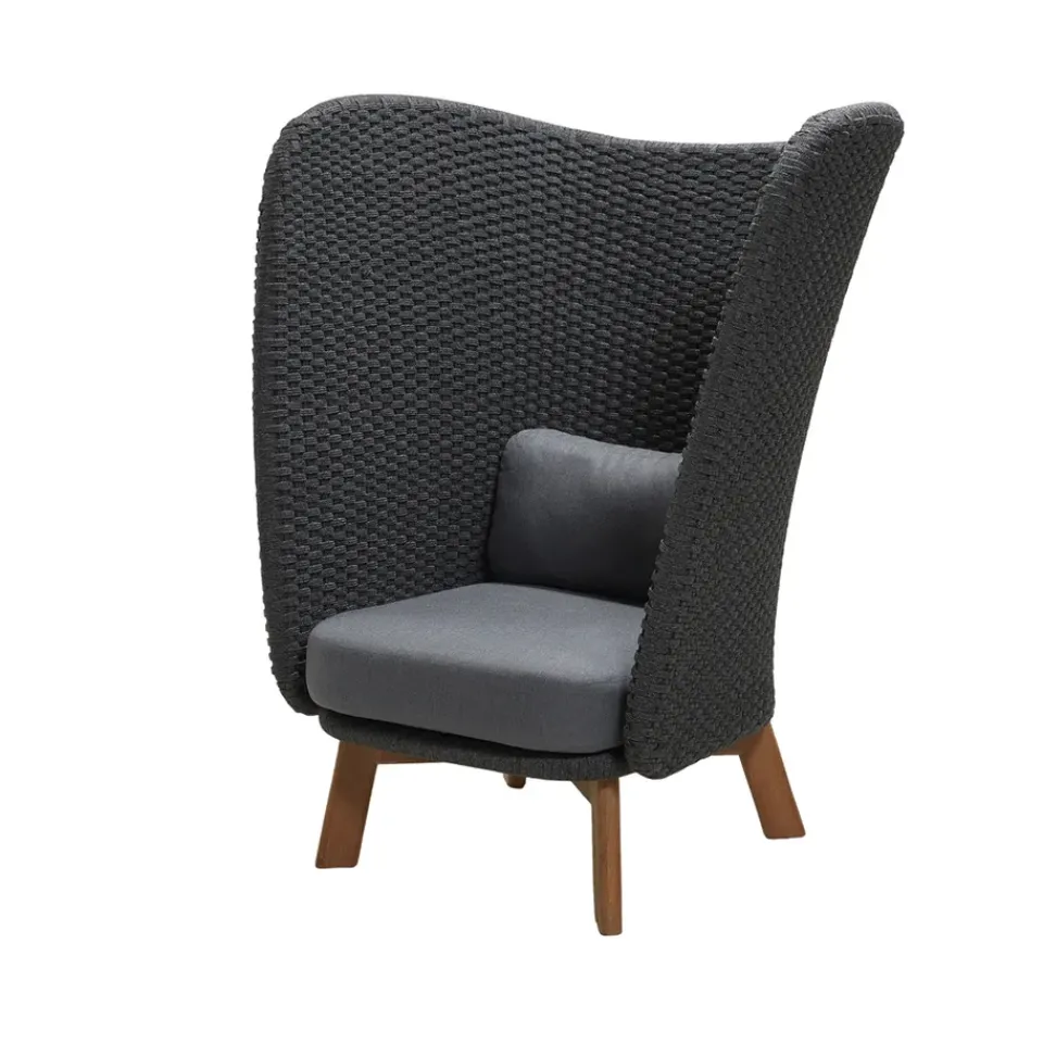 Butaca Lounge Peacock con respaldo alto, Natté dark grey, incl. cojines es, patas de teca*Cane-line Discount