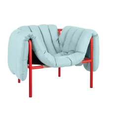 Butaca Lounge Puffy, Light blue leather-traffic red*Hem