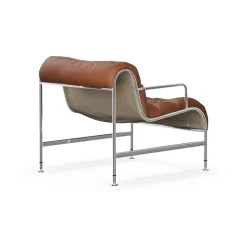 Butaca Sunny con reposabrazos, Piel color cognac con base cromada*Lammhults New
