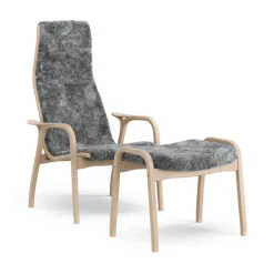 Butaca y reposapiés Lamino haya lacada/piel de oveja, Scandinavian Grey*Swedese Sale