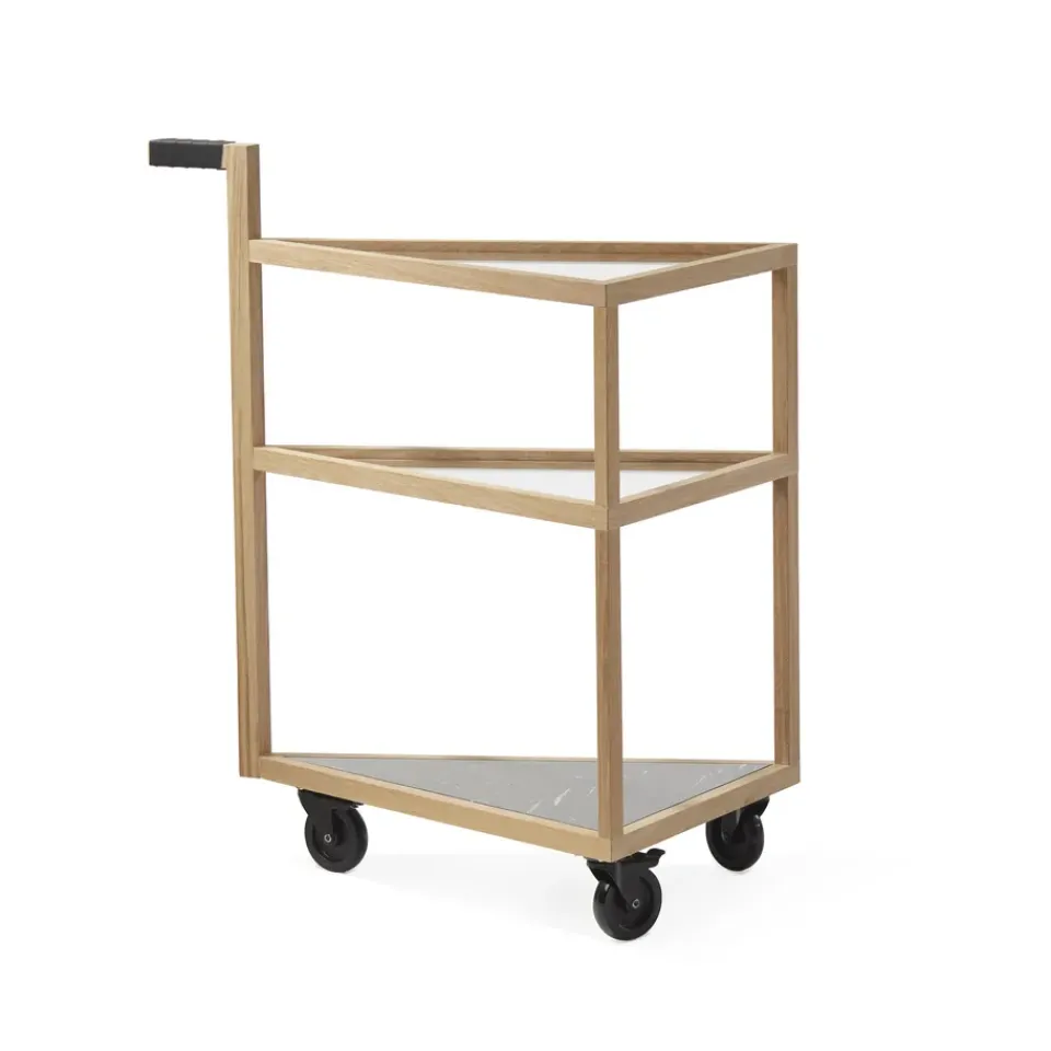 Carro con ruedas Move, Roble aceitado blanco, big, mármol marquina, vidrio*A2