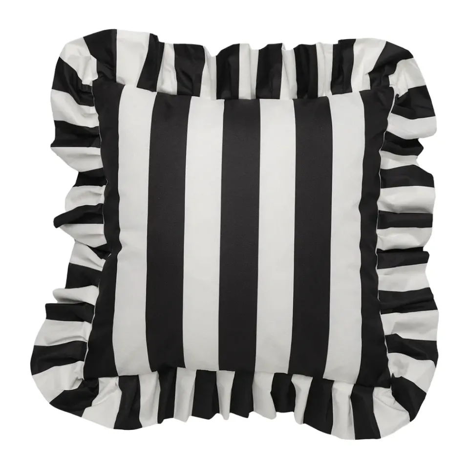Cojín con volantes Outdoor 45x45 cm, Black-white*Garden Glory Clearance