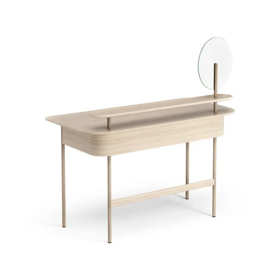 Escritorio Luna con estante y espejo, Roble pigmentado blanco*Swedese Discount