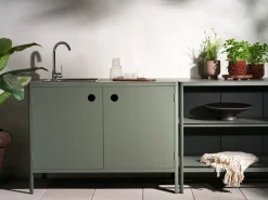 Kelia cocina de exterior con banco y estantes, Nordic green, 121x91x64 cm*Brafab Discount