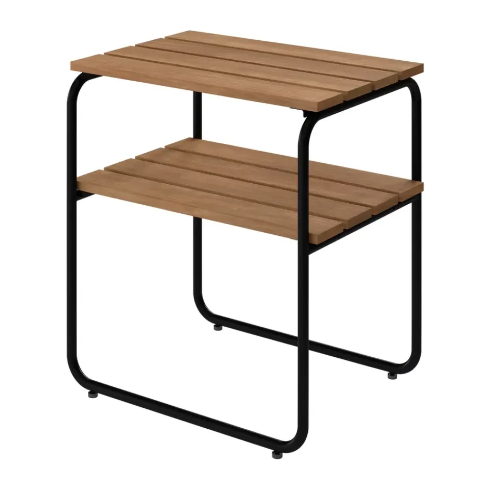 Mesa auxiliar L45, Teca—estructura de acero negra, 45x32 cm*Grythyttan Stålmöbler Best