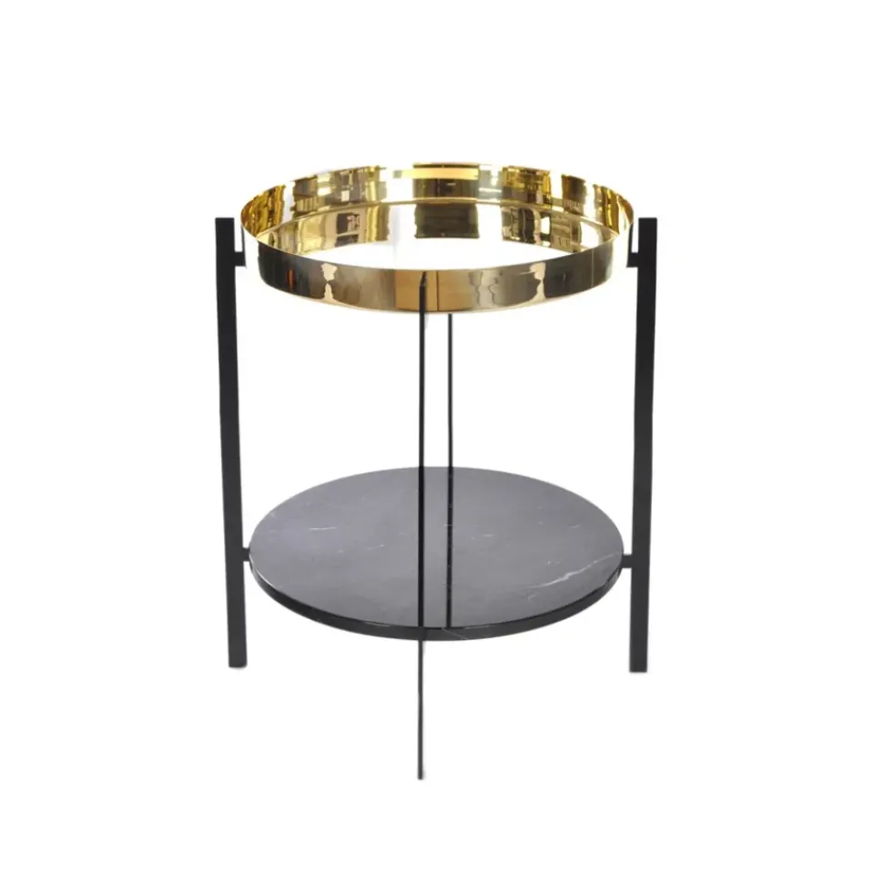 Mesa bandeja Deck, latón, estructura negra, estante de mármol negro*OX Denmarq Discount