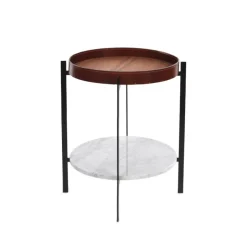 Mesa bandeja Deck, teca, estructura negra, estante de mármol blanco*OX Denmarq Hot