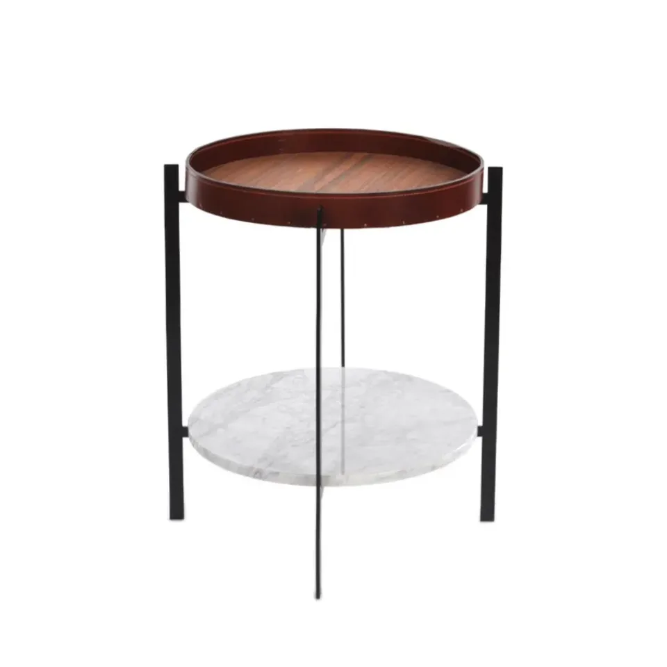 Mesa bandeja Deck, teca, estructura negra, estante de mármol blanco*OX Denmarq Hot