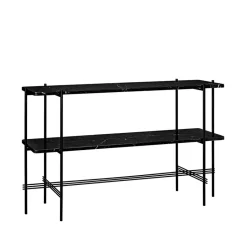 Mesa consola TS 120x30x72 cm, Black marquina marble, base negra, 2 estantes de mármol*GUBI Sale