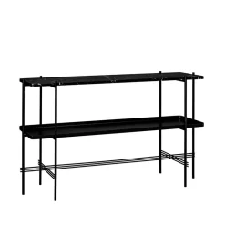 Mesa consola TS 120x30x72 cm, Black marquina marble, base negra, con bandeja*GUBI Clearance