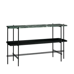 Mesa consola TS 120x30x72 cm, Green guatemala marble, base negra, con bandeja*GUBI Discount