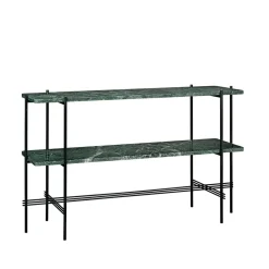 Mesa consola TS 120x30x72 cm, Green guatemala marble, base negra, 2 estantes de mármol*GUBI Discount