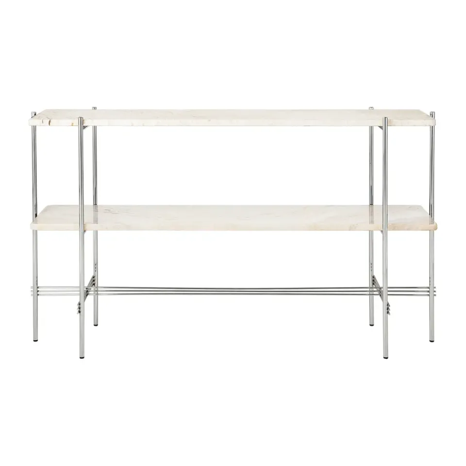Mesa consola TS 120x30x72 cm, Neutral white travertine-acero*GUBI Sale