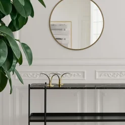 Mesa consola TS 120x30x72 cm, White carrara marble, base negra, con bandeja*GUBI Sale