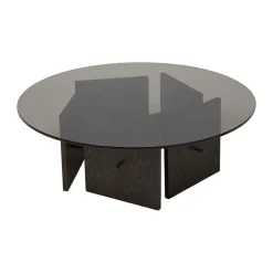 Mesa de centro Aukko, Roble teñido oscuro, vidrio, Ø90×32 cm*Ferm Living Online