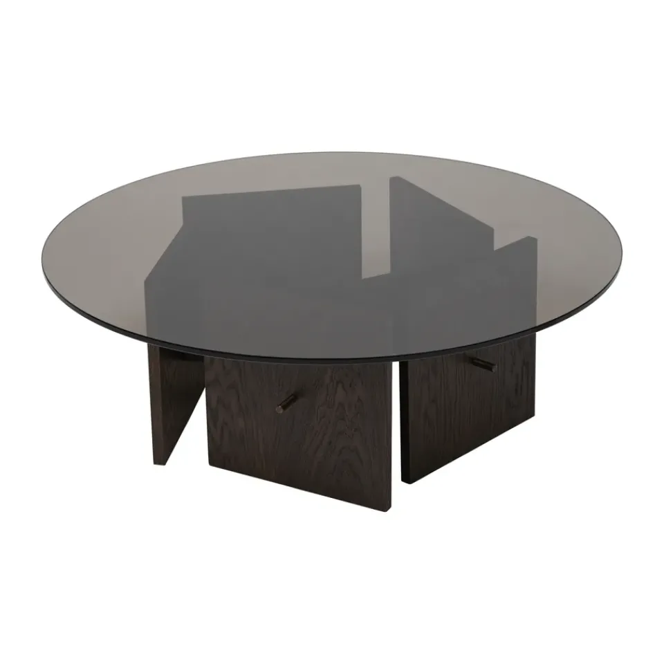Mesa de centro Aukko, Roble teñido oscuro, vidrio, Ø90×32 cm*Ferm Living Online