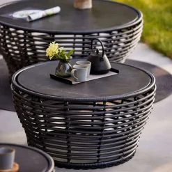 Mesa de centro Basket, Fossil black, grande, base trenzada gris*Cane-line