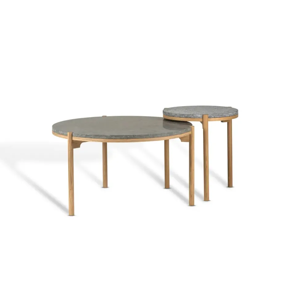 Mesa de centro Dondo roble blanqueado Ø80 cm, Piedra caliza pulida*Mavis Sale
