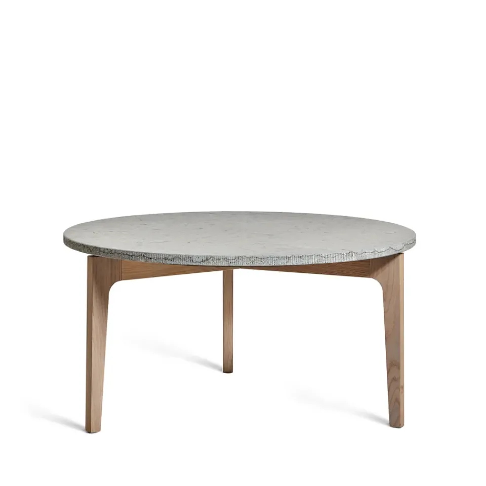 Mesa de centro Höllviken Ø80 cm, Patas de roble tipo piedra caliza blanqueada*Mavis