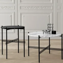 Mesa de centro TS Round, Black marquina marble, ø105, base negra*GUBI Online