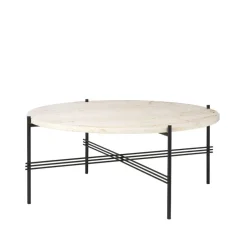 Mesa de centro TS Round, Natural white travertine, ø80, base negra*GUBI Clearance