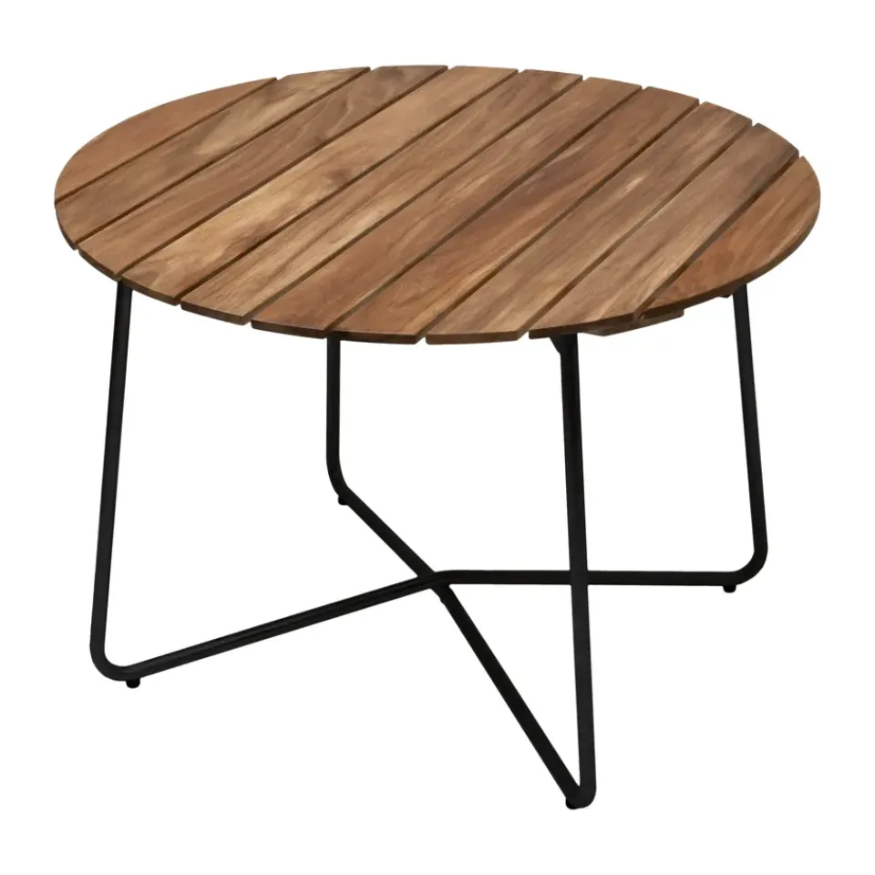 Mesa de comedor 9A, Teca sin tratar-negro, Ø100 cm*Grythyttan Stålmöbler Online