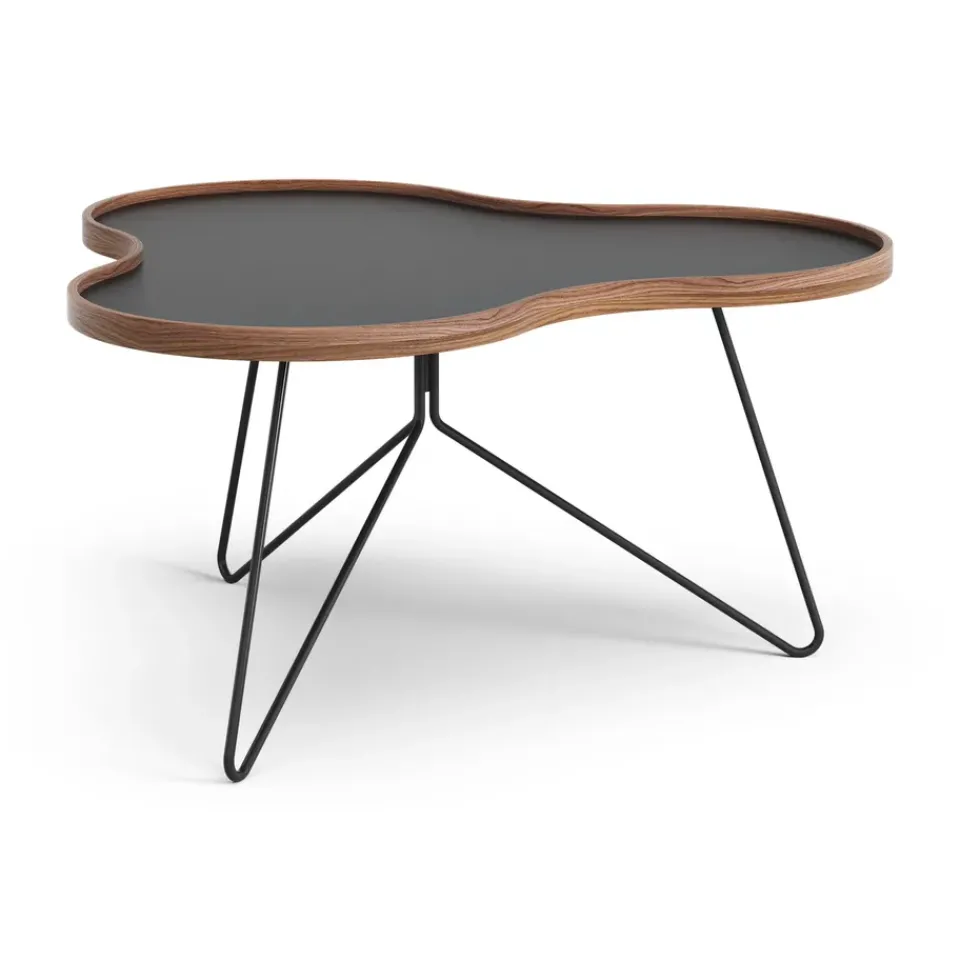 Mesa Flower 84x90 cm, H45--canto de nogal-base negra*Swedese Hot