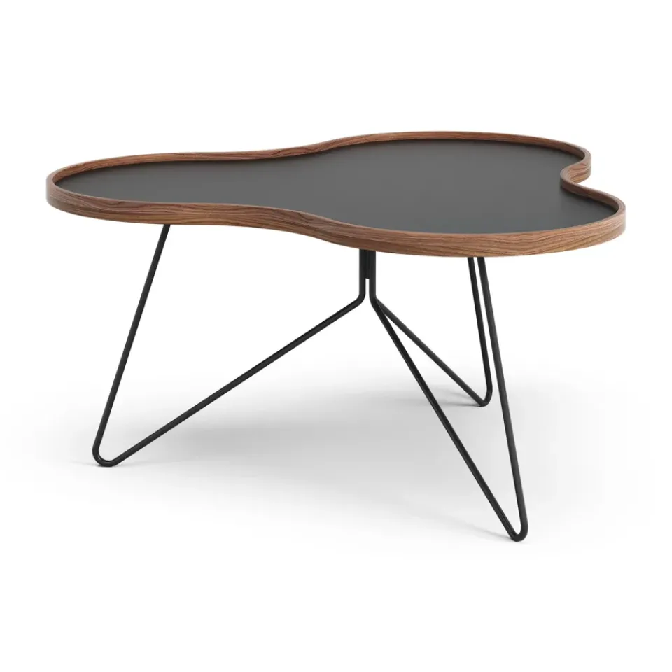 Mesa Flower 84x90 cm, H45--canto de nogal-base negra*Swedese Hot