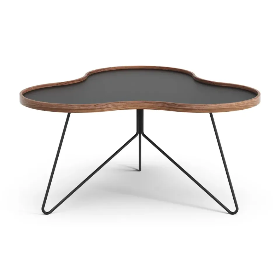 Mesa Flower 84x90 cm, H45--canto de nogal-base negra*Swedese Hot