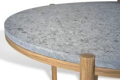 Mesita auxiliar Dondo roble blanqueado Ø45 cm, Piedra caliza cepillada*Mavis Discount