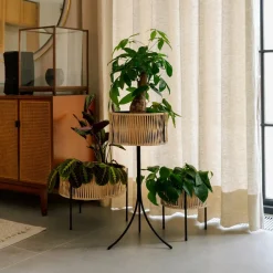 Pedestal para plantas Umanoff ratán-acero, h32,5 cm Ø41 cm*Audo Copenhagen