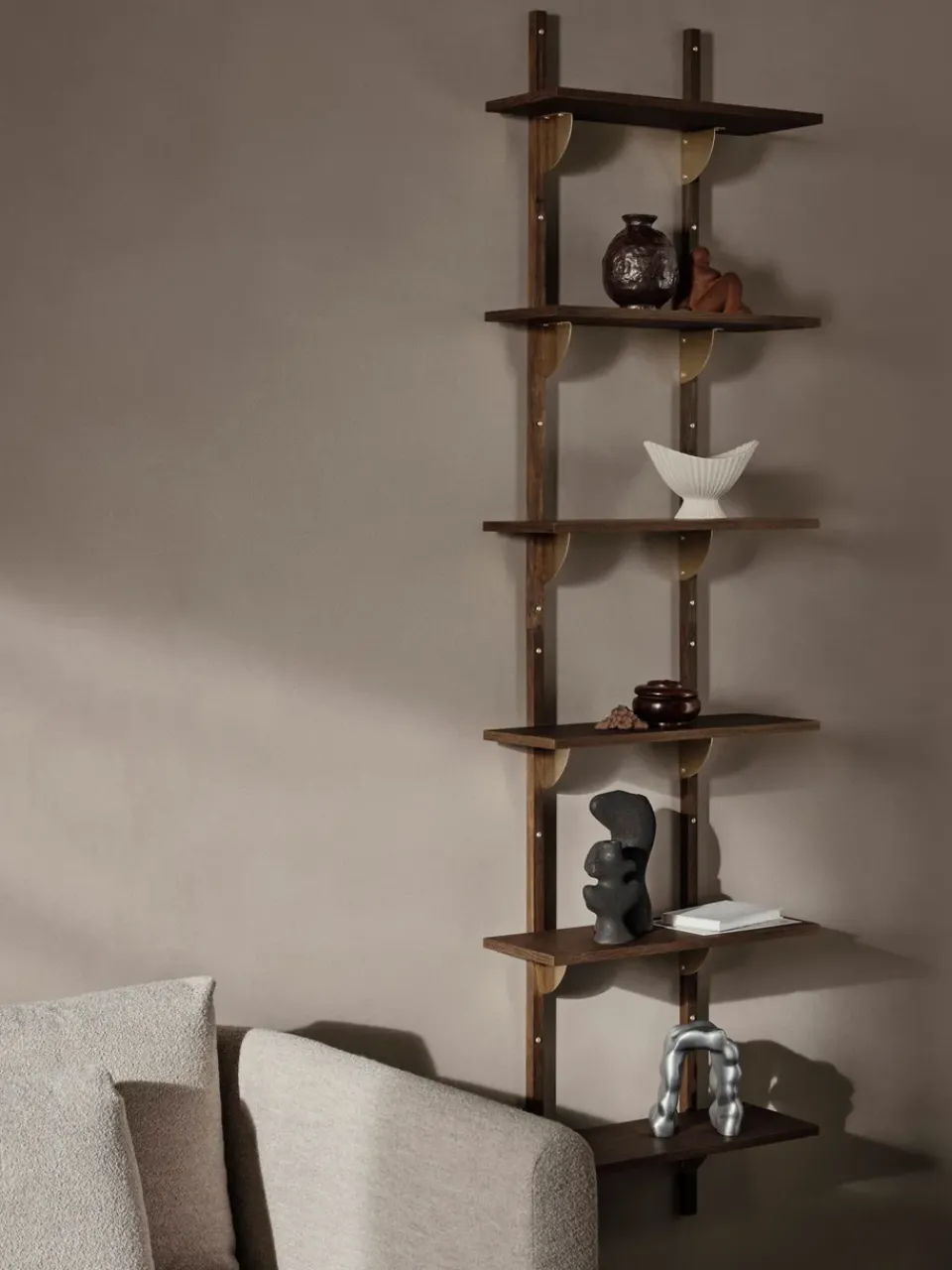 Repisa Sector triple narrow, Smoked Oak, brass*Ferm Living Best