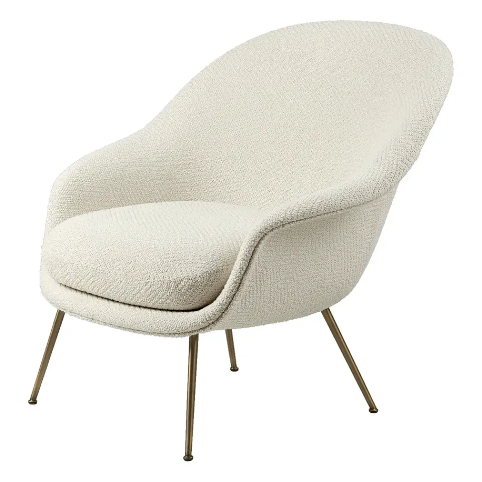 Silla Bat Lounge Chair low back conic base, Dora boucle 0001-antique brass*GUBI New