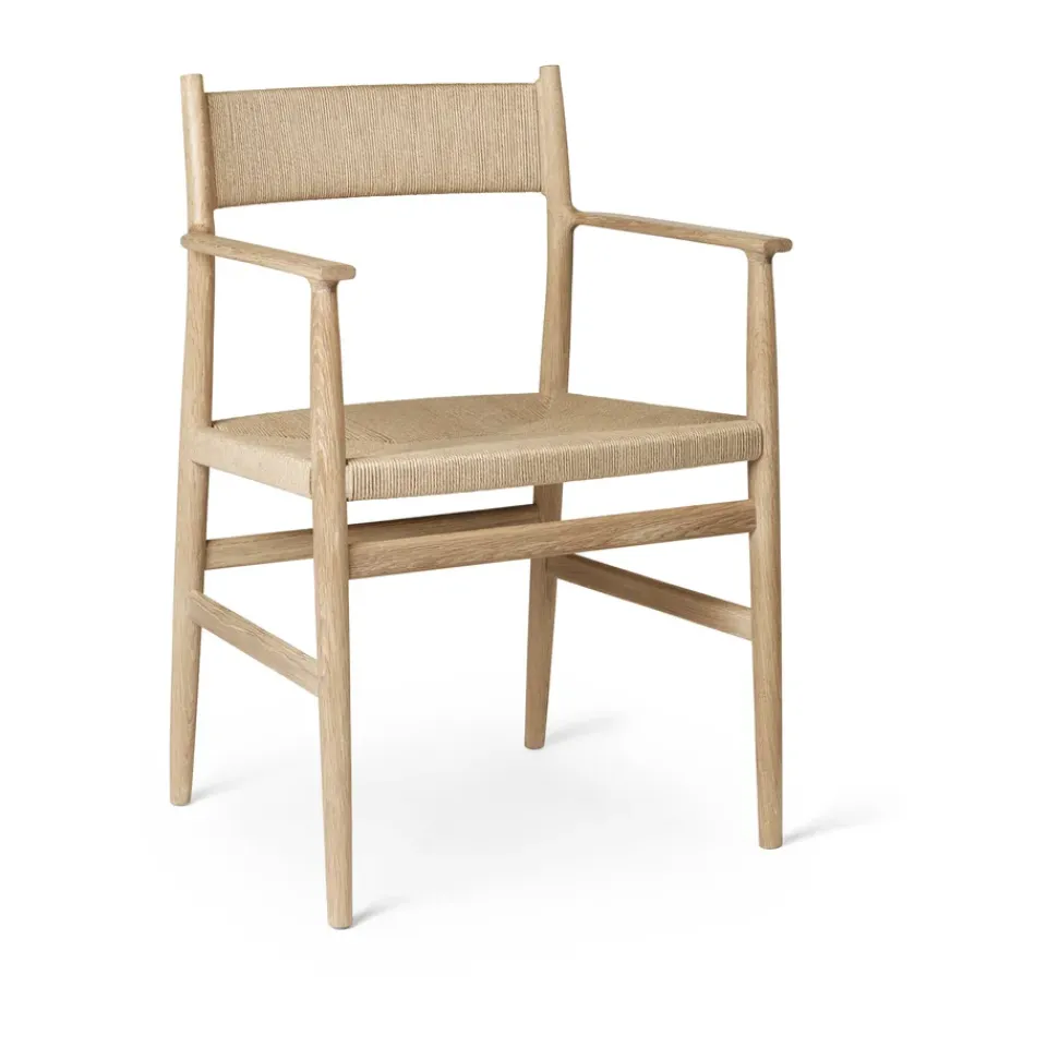 Silla con reposabrazos Arv respaldo y asiento tejidos, Roble aceitado blanco-cordón de papel*Brdr. Krüger Clearance