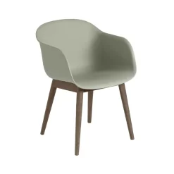 Silla con reposabrazos Fiber patas madera, Dusty green, patas barnizadas de marrón oscuro*Muuto New