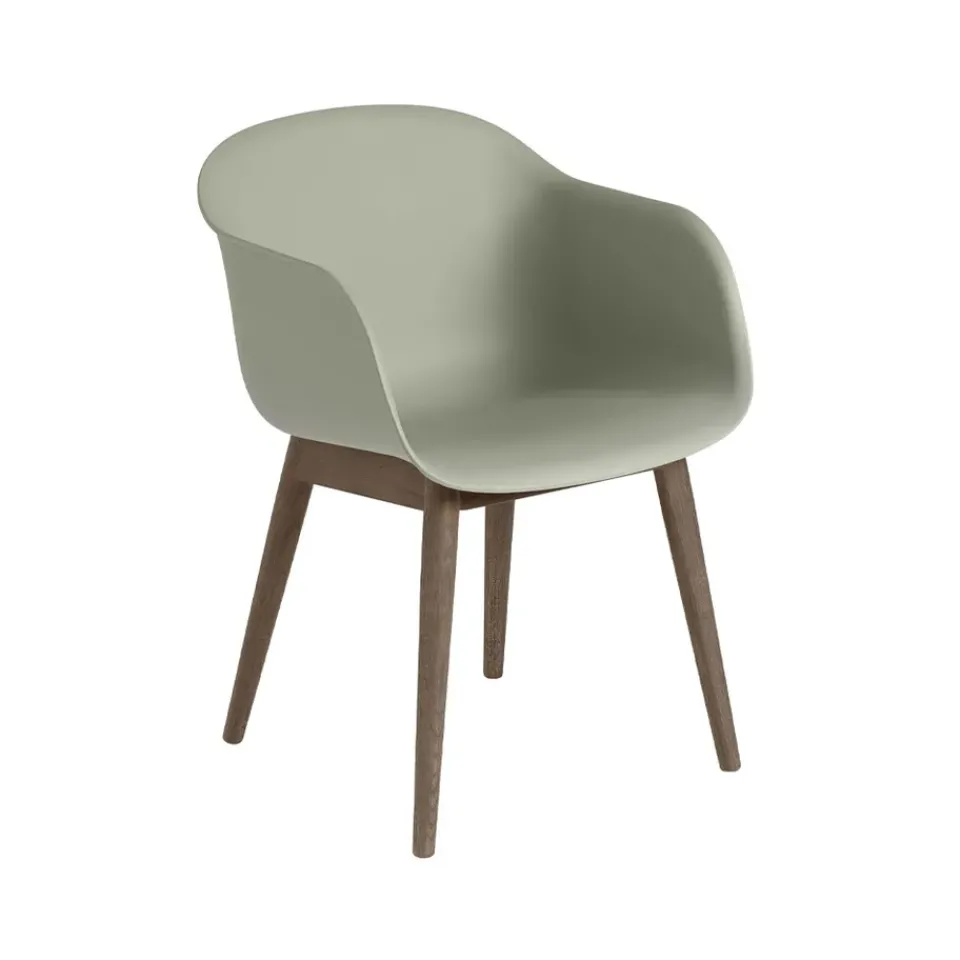 Silla con reposabrazos Fiber patas madera, Dusty green, patas barnizadas de marrón oscuro*Muuto New