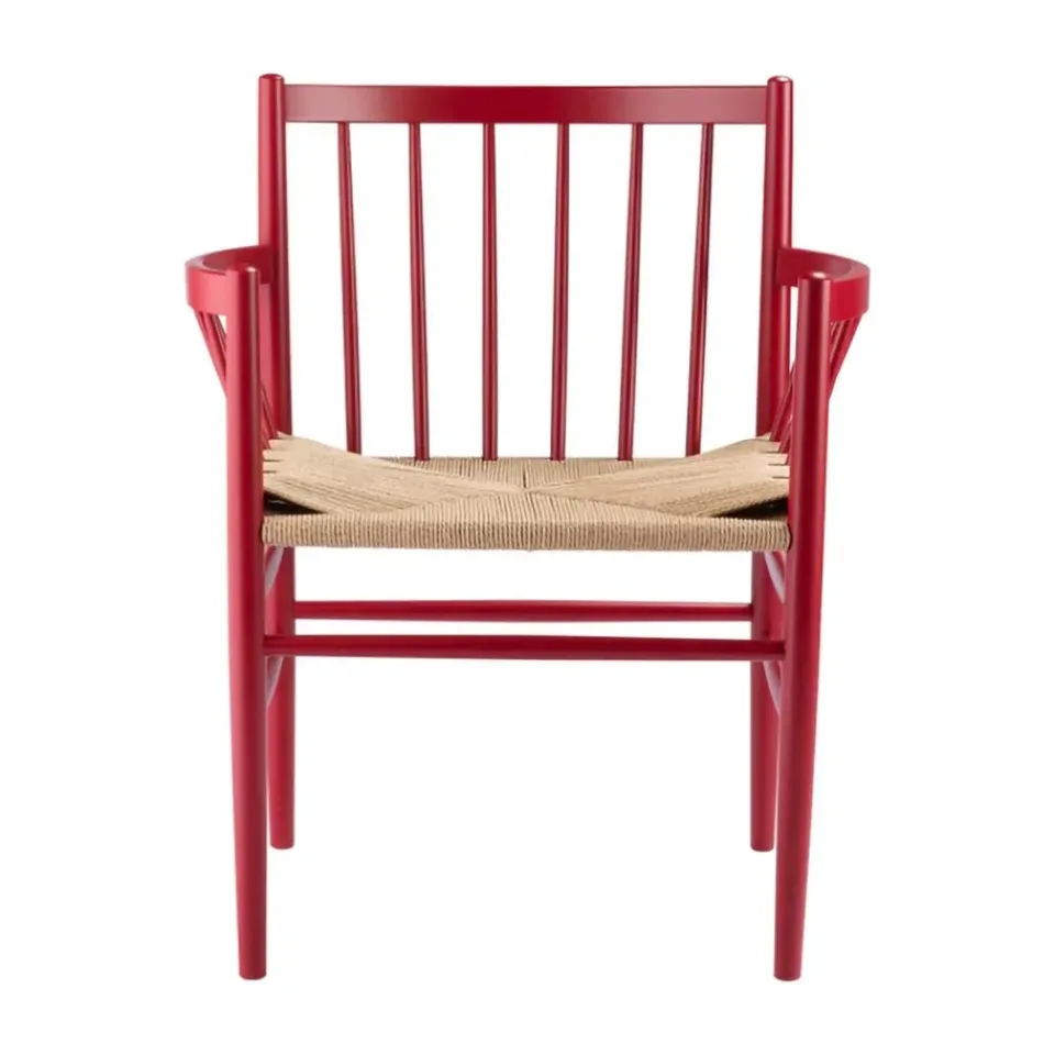 Silla con reposabrazos J82, Haya rubí-cuerda de papel*FDB Møbler Best