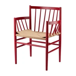 Silla con reposabrazos J82, Haya rubí-cuerda de papel*FDB Møbler Best
