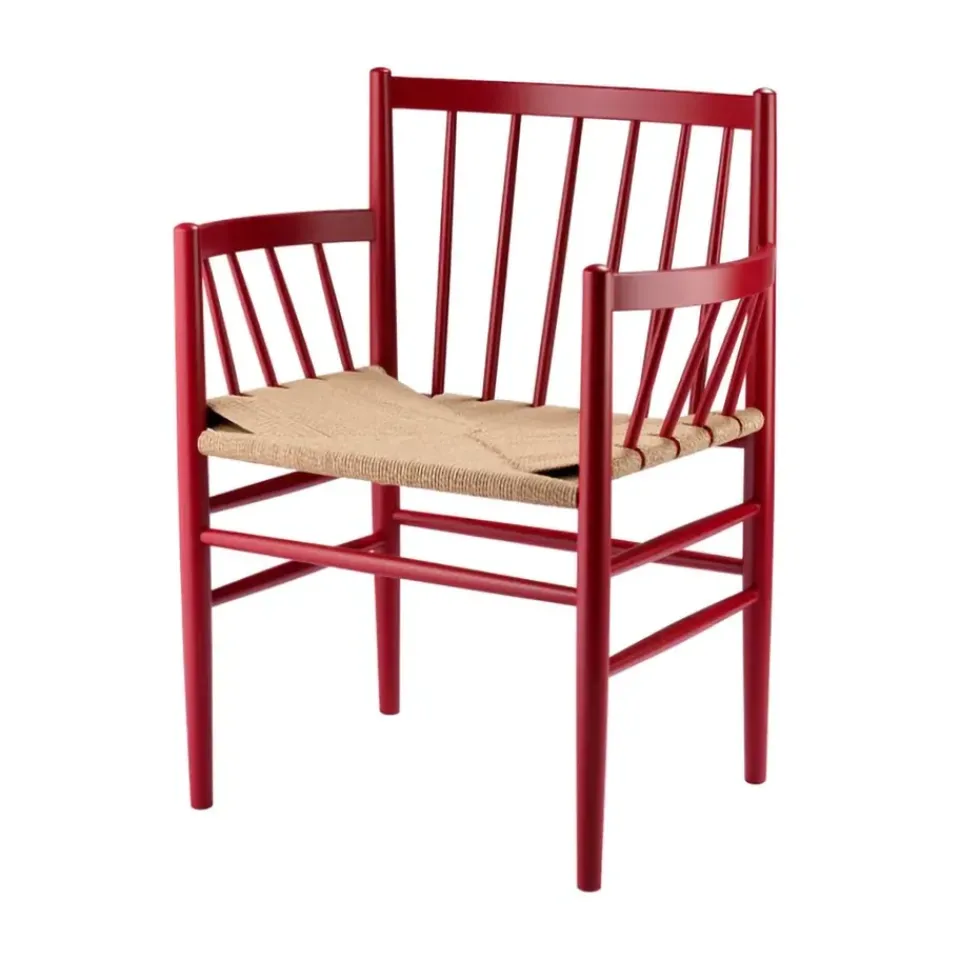 Silla con reposabrazos J82, Haya rubí-cuerda de papel*FDB Møbler Best