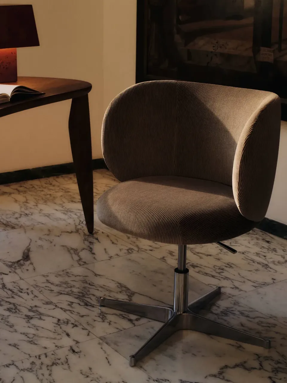 Silla de comedor con ruedas Rico Devoré Velvet, Flint Grey*Ferm Living Best