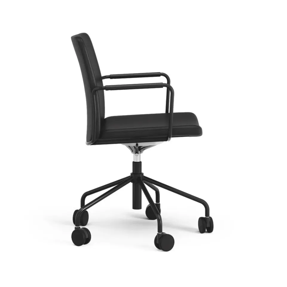 Silla de oficina elevable/bajable sin basculación Stella, Cuero elmosoft 99999 , base negra, respaldo flexible*Swedese Online