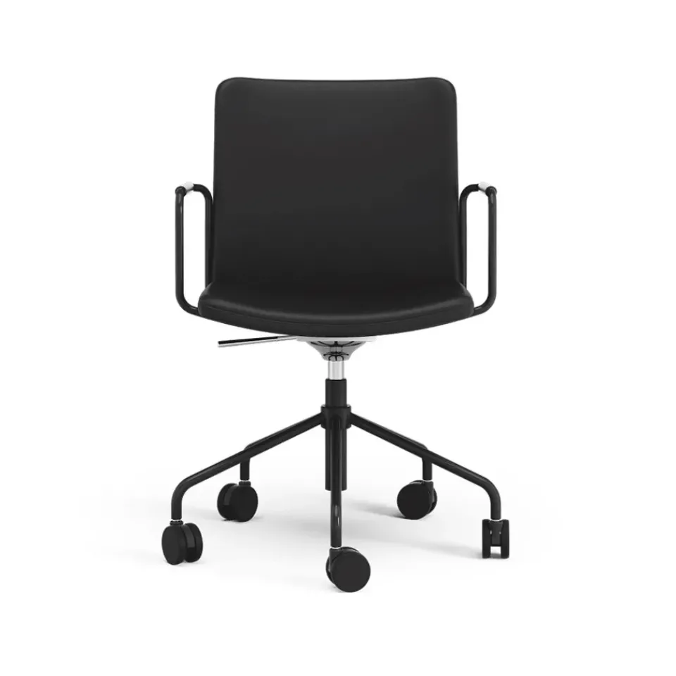 Silla de oficina elevable/bajable sin basculación Stella, Cuero elmosoft 99999 , base negra, respaldo flexible*Swedese Online