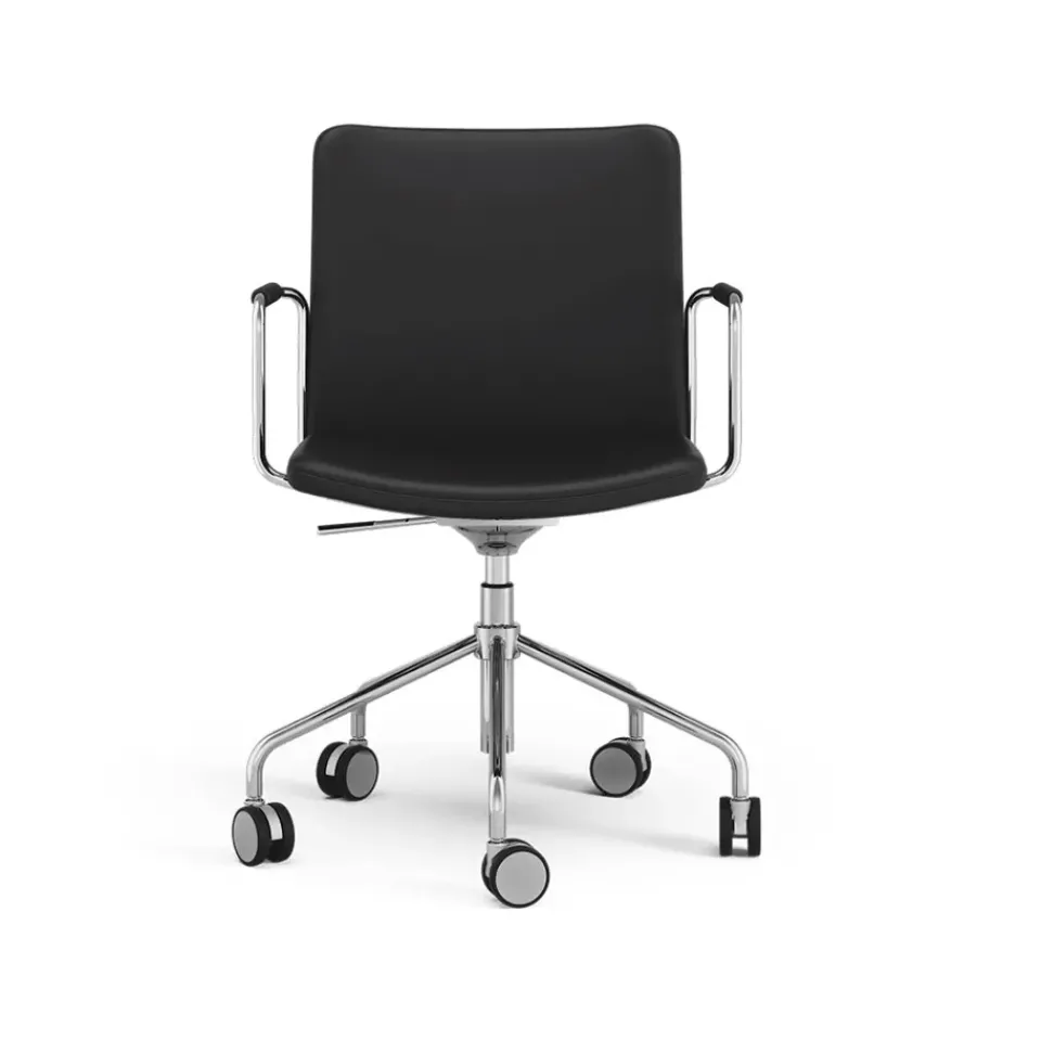 Silla de oficina elevable/bajable sin basculación Stella, Cuero elmosoft 99999 , base de cromo, reposabrazos forrado en cuero, respaldo flexible*Swedese Best
